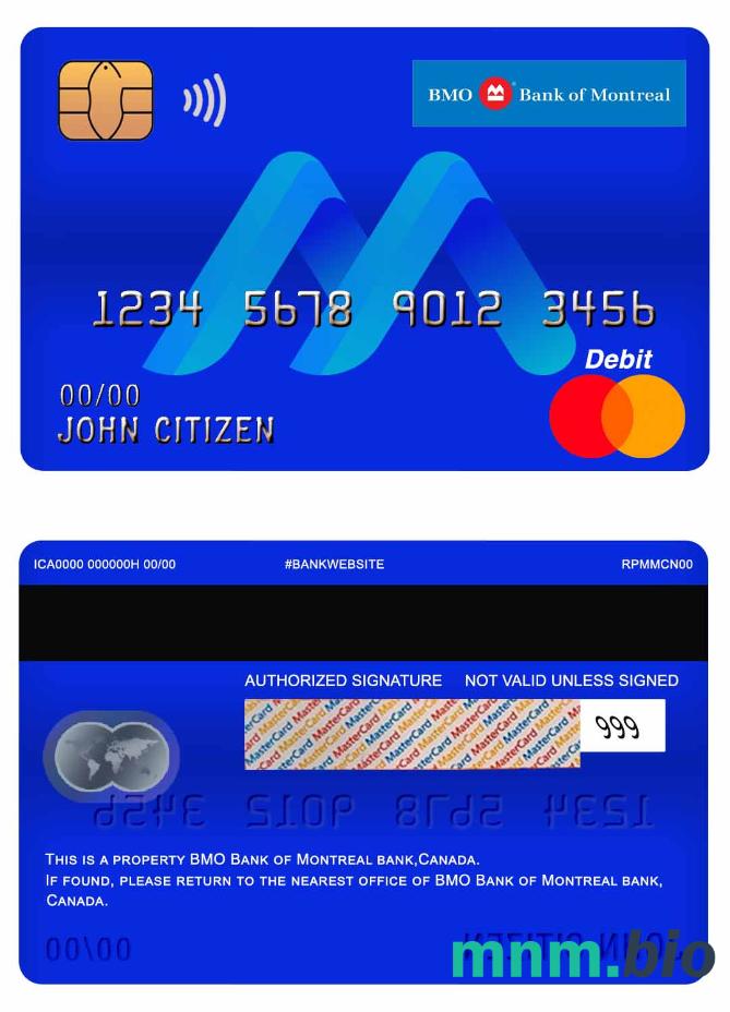 Canada BMO Bank of Montreal bank master debet karta przykład w formacie PSD